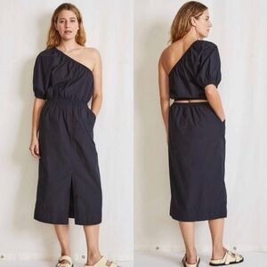 APIECE APART PALMA ONE SHOULDER BLACK ORGANIC COTTON DRESS